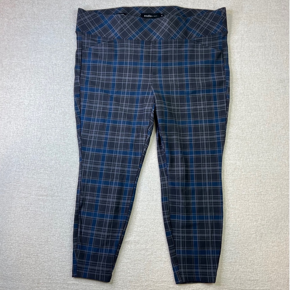 Studio by Torrid Plaid Pull On Pocket Pixie Pants 3X Blue Grey Plus Size